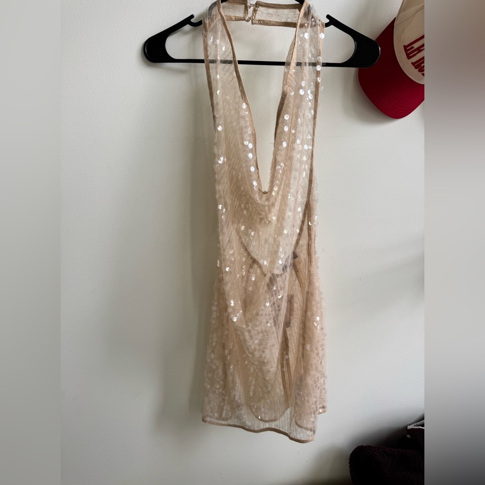NWT PRETTY LITTLE THING NUDE SEQUIN SHAPE DRESS